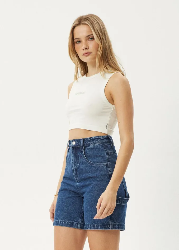 Women Sleeveless Afends AFENDS Womens Orchid 8211 Cropped Singlet 8211 Off White