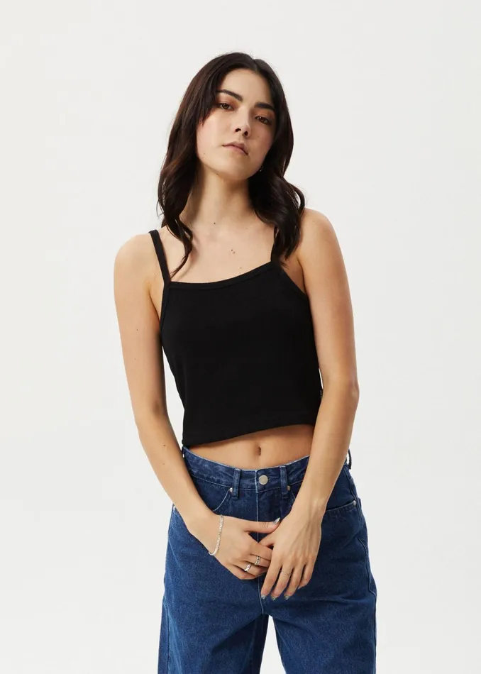 Women Sleeveless Afends AFENDS Womens Taylor 8211 Rib Singlet 8211 Black