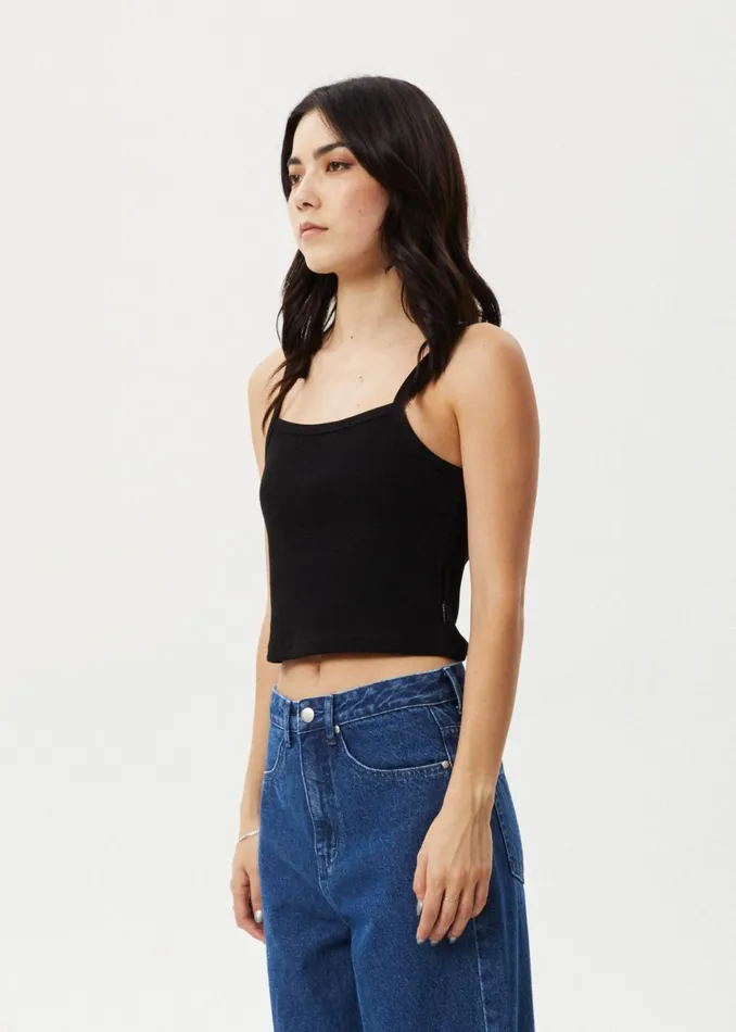 Women Sleeveless Afends AFENDS Womens Taylor 8211 Rib Singlet 8211 Black