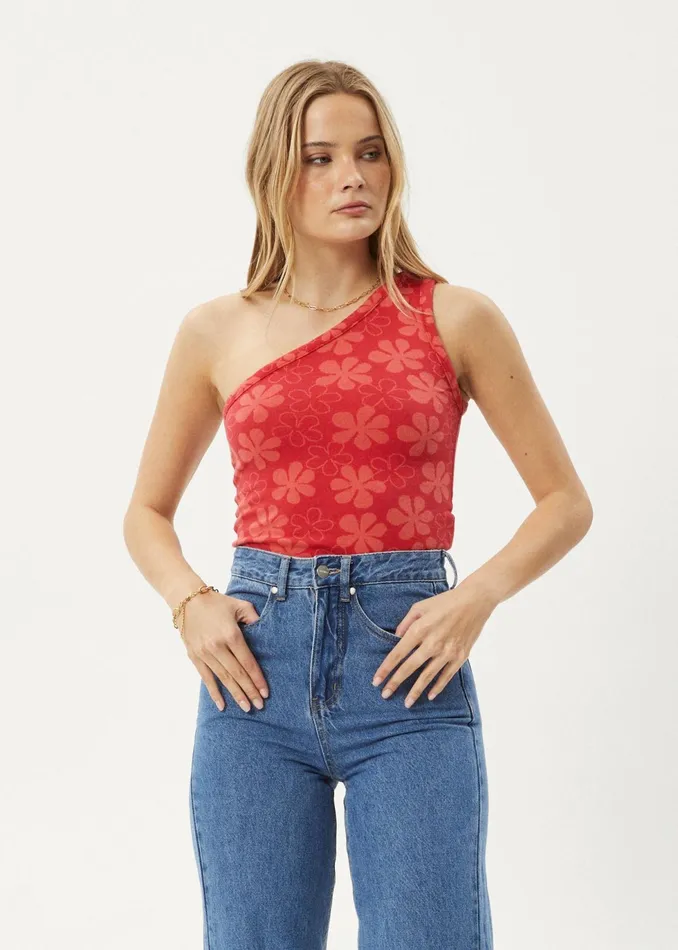 Women Sleeveless Afends AFENDS Womens Valerie 8211 One Shoulder Top 8211 Tomato
