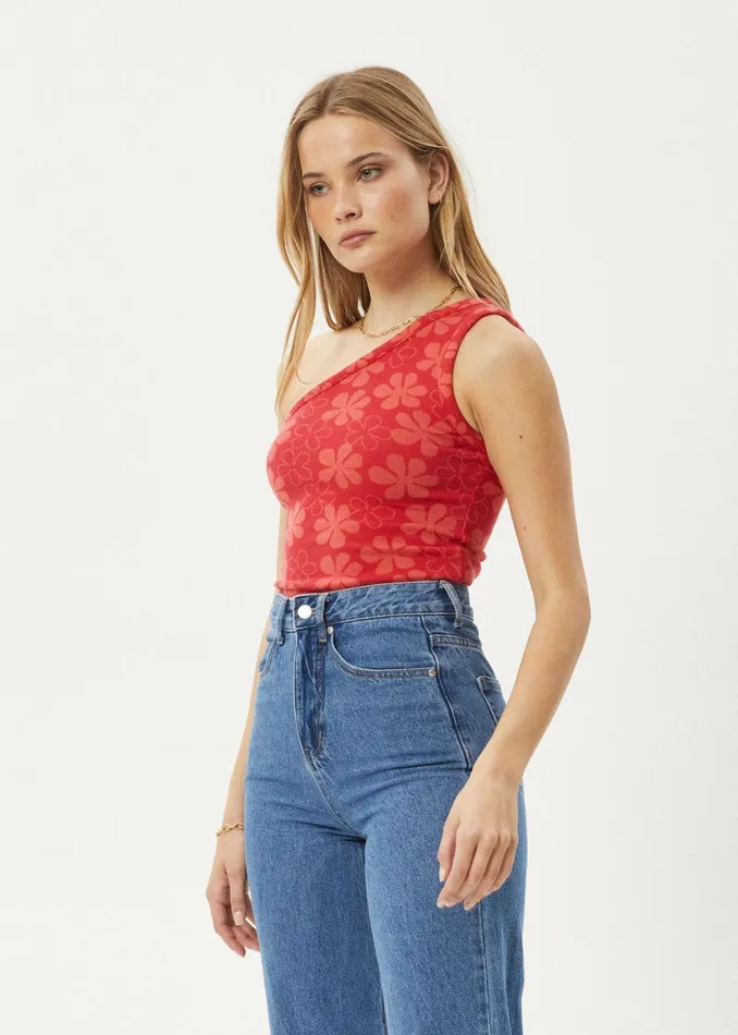 Women Sleeveless Afends AFENDS Womens Valerie 8211 One Shoulder Top 8211 Tomato