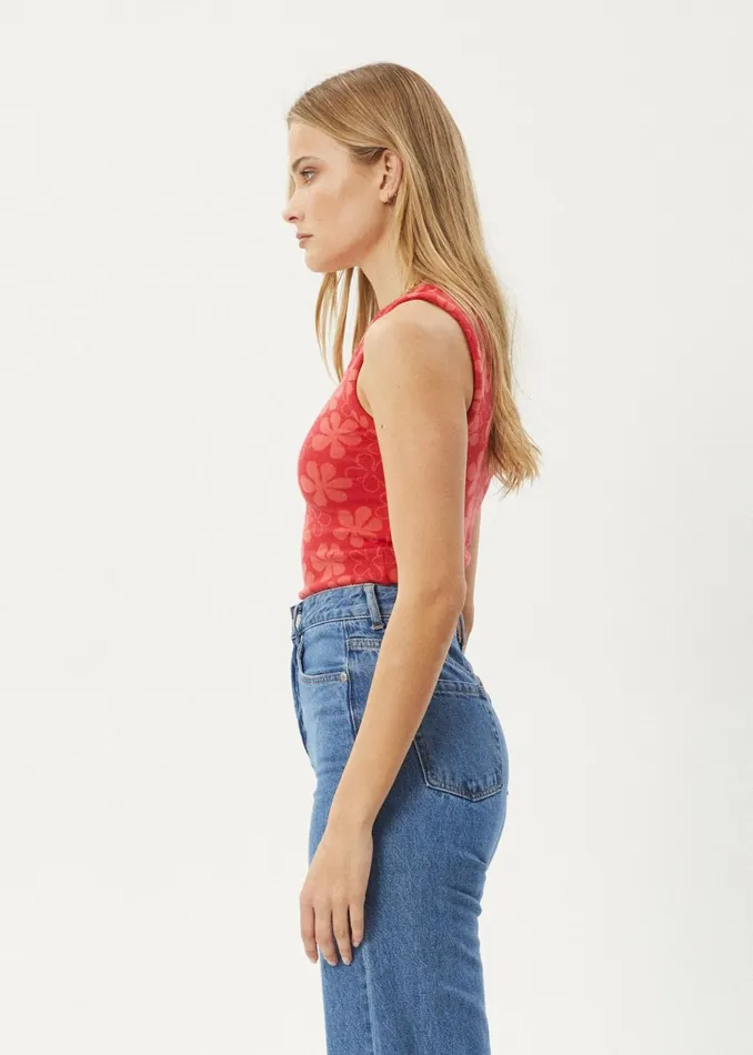 Women Sleeveless Afends AFENDS Womens Valerie 8211 One Shoulder Top 8211 Tomato