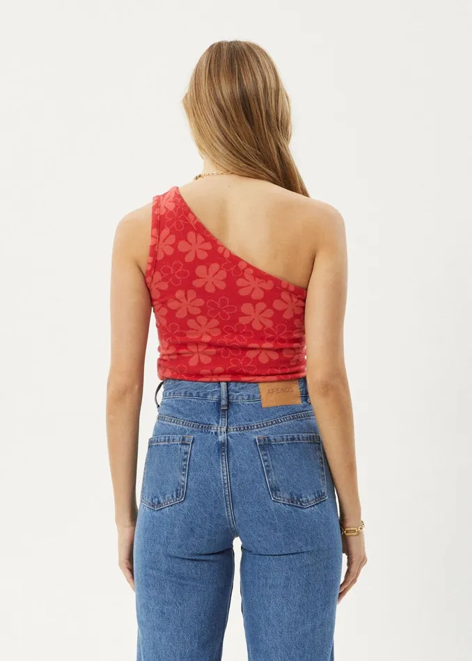 Women Sleeveless Afends AFENDS Womens Valerie 8211 One Shoulder Top 8211 Tomato