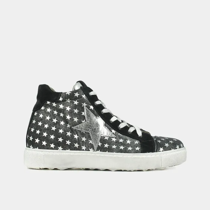 Women Sneakers Jonak Black And Silver Leather LaceUp