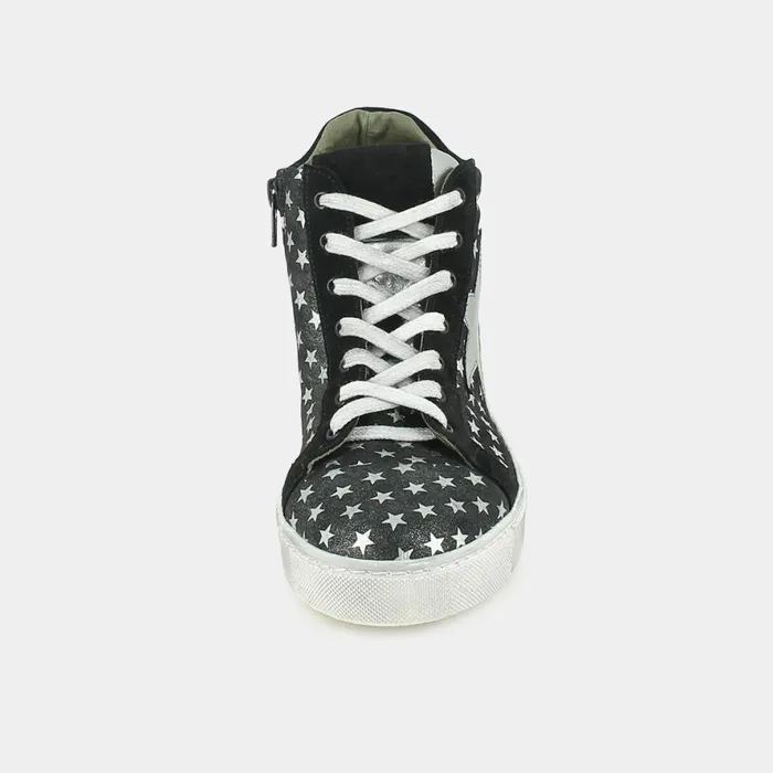 Women Sneakers Jonak Black And Silver Leather LaceUp