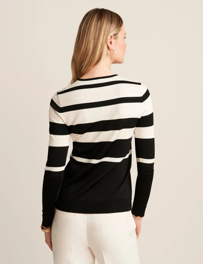 Women Striped Crew Neck Pullover Anne Blkanne Wht Anne Klein Sweaters