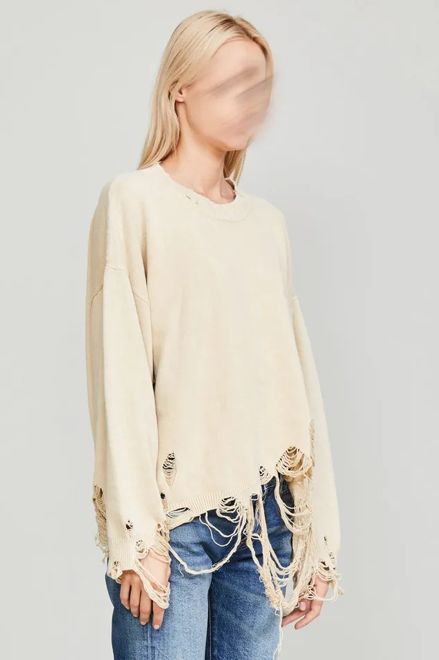 Women Sweaters R13 Destroyed Oversized Pullover 8211 Khaki