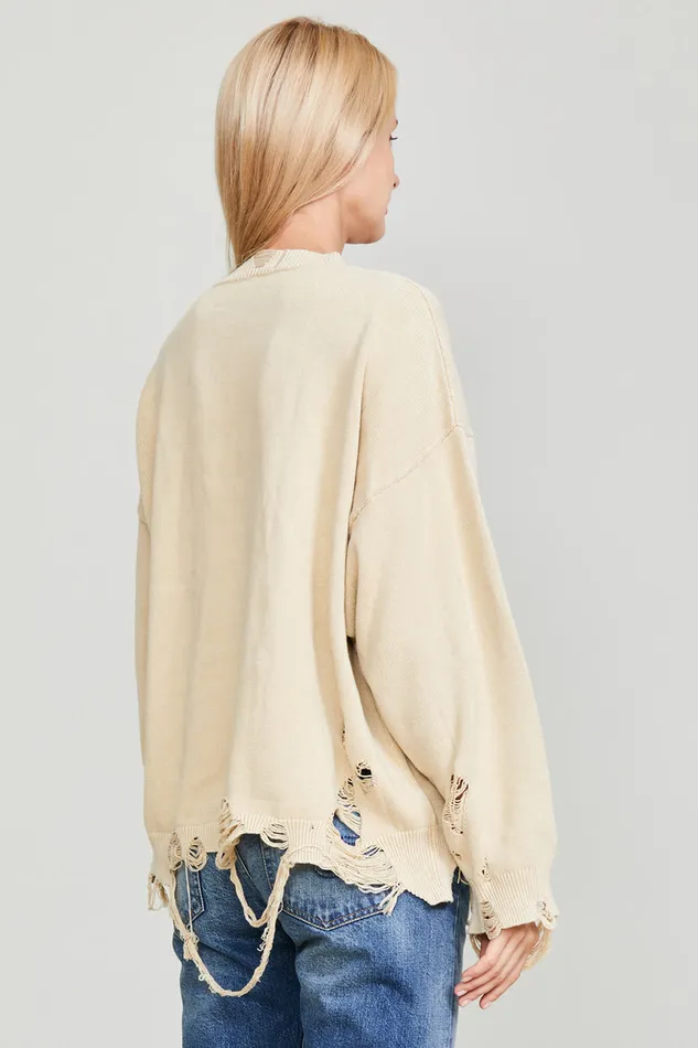 Women Sweaters R13 Destroyed Oversized Pullover 8211 Khaki