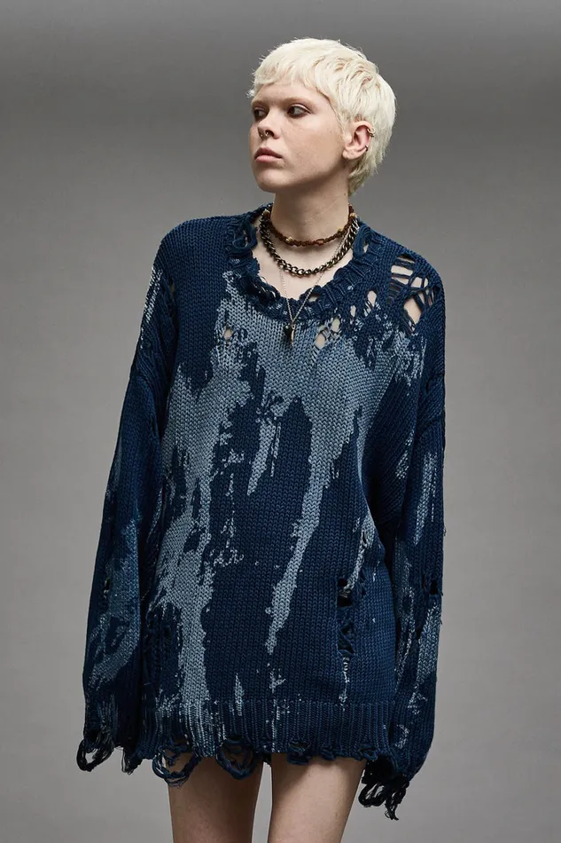 Women Sweaters R13 Oversized Sweater 8211 Blue Splatter