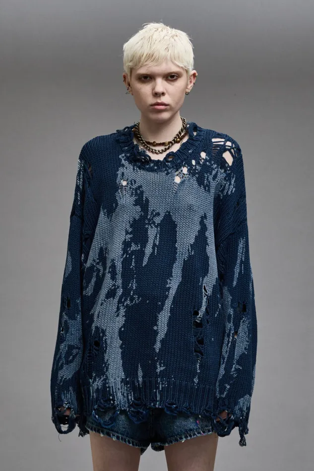 Women Sweaters R13 Oversized Sweater 8211 Blue Splatter