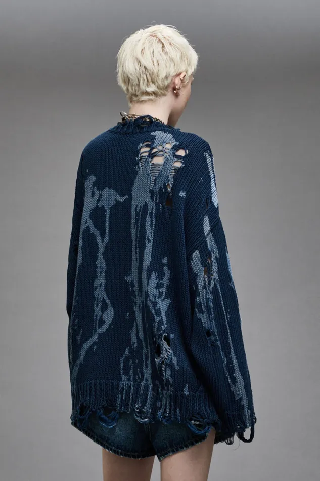 Women Sweaters R13 Oversized Sweater 8211 Blue Splatter