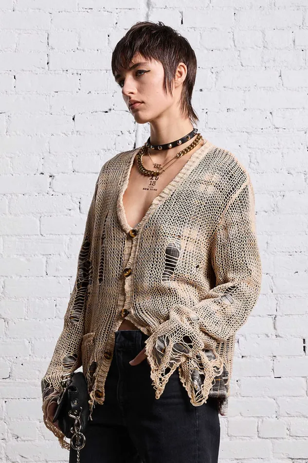 Women Sweaters R13 Relaxed Overlay Cardigan 8211 Cream And Black Plaid