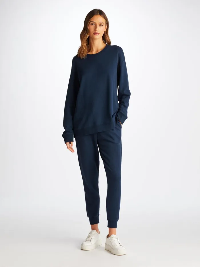 Women Sweatpants Quinn Cotton Modal Stretch Navy Derek Rose Casual Pants