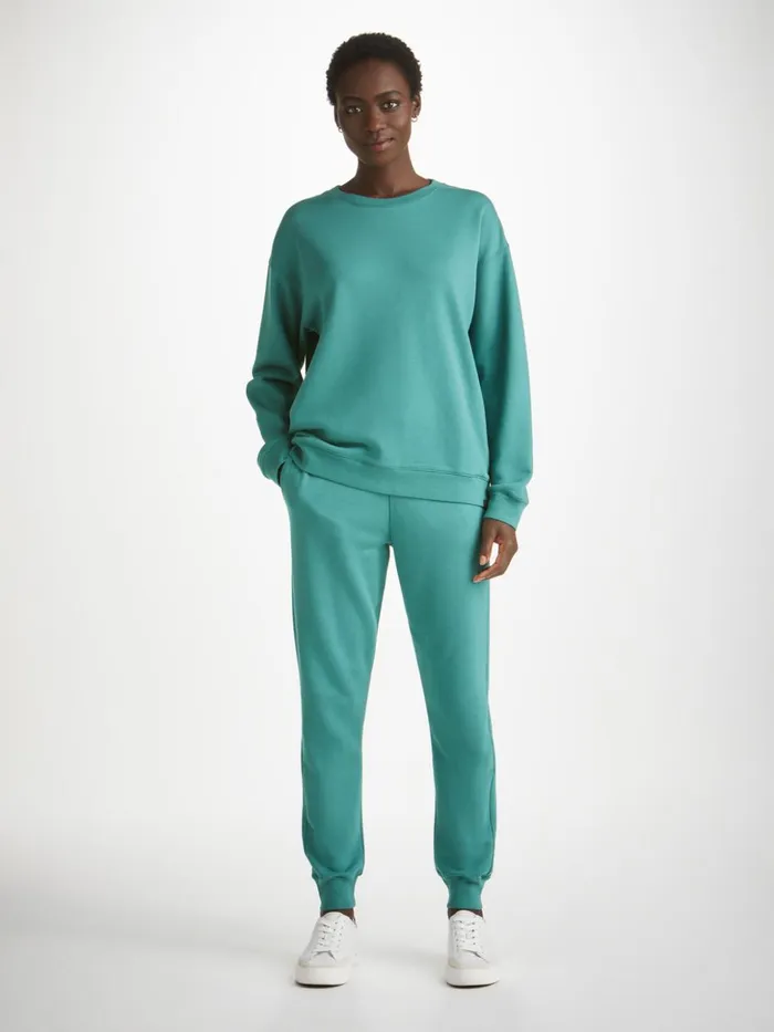 Women Sweatpants Quinn Cotton Modal Stretch Teal Derek Rose Casual Pants