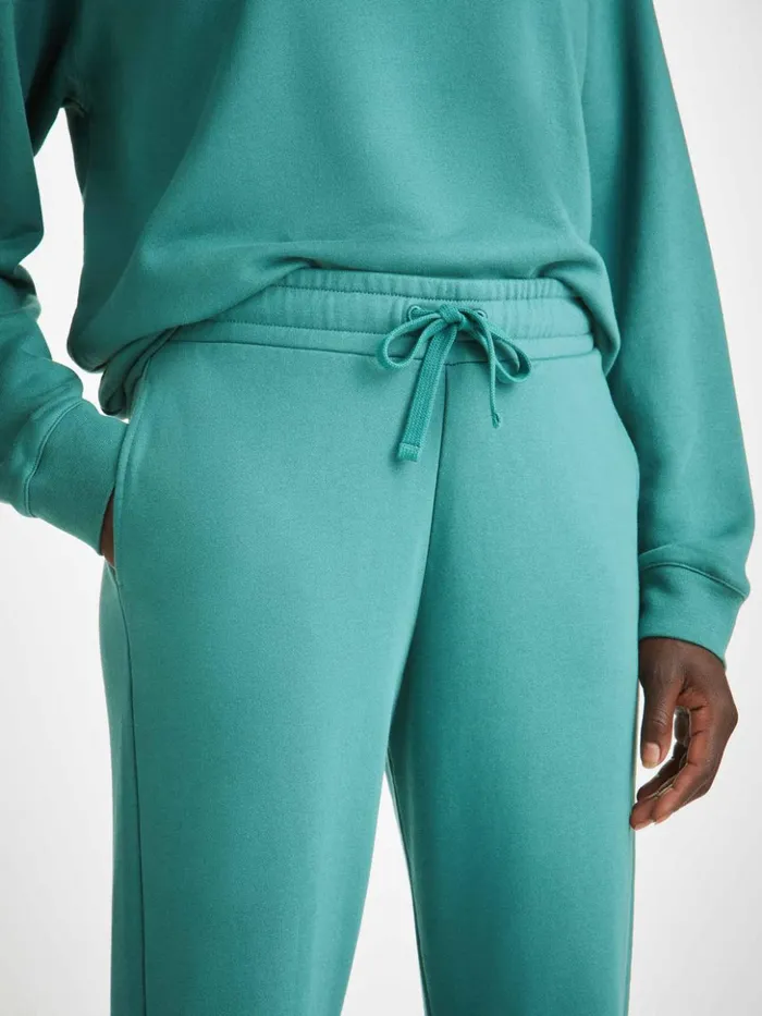 Women Sweatpants Quinn Cotton Modal Stretch Teal Derek Rose Casual Pants