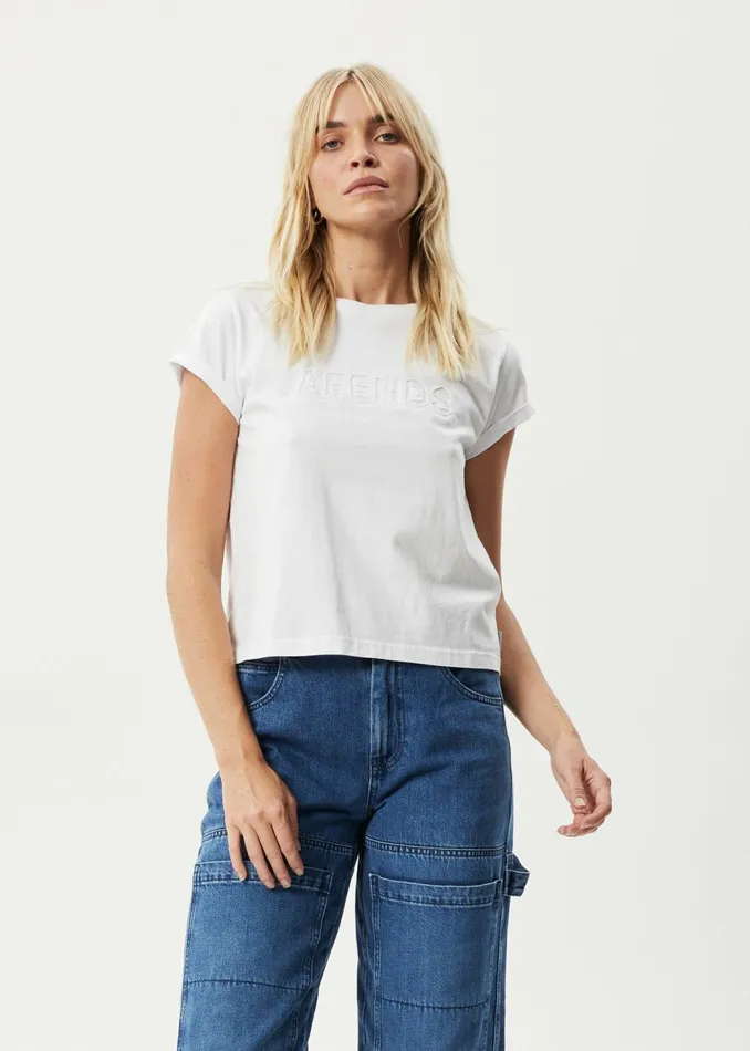 Women TShirts Afends AFENDS Womens Cutback 8211 Roll Cuff TShirt 8211 White