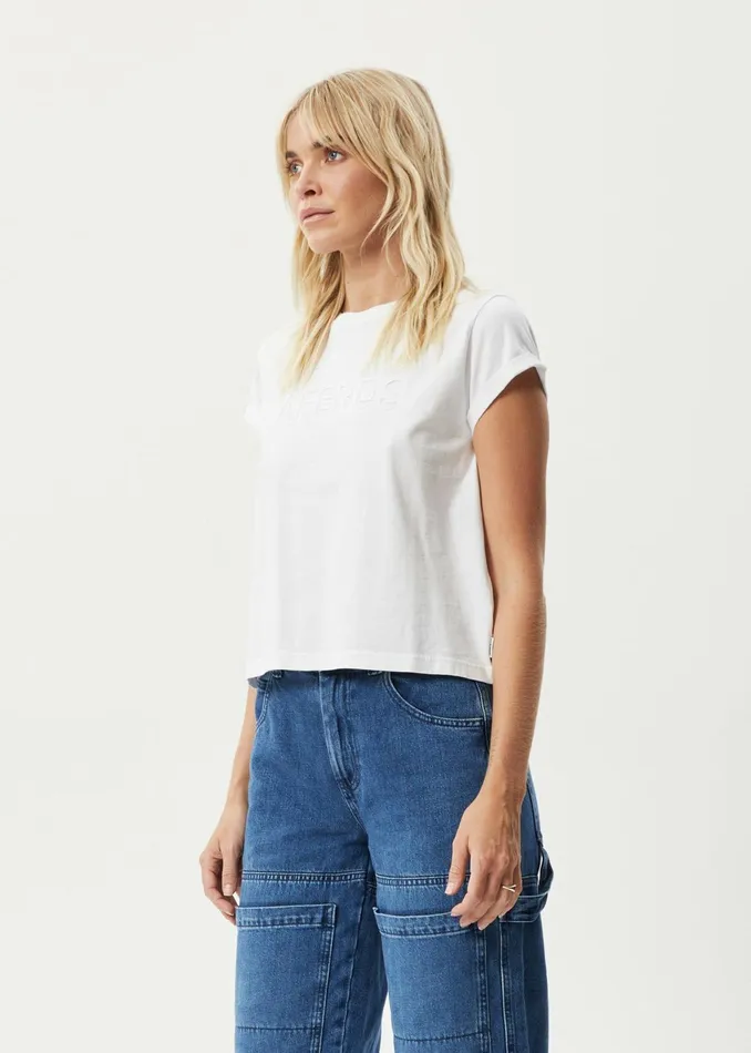 Women TShirts Afends AFENDS Womens Cutback 8211 Roll Cuff TShirt 8211 White