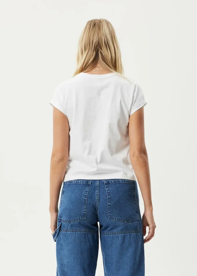 Women TShirts Afends AFENDS Womens Cutback 8211 Roll Cuff TShirt 8211 White