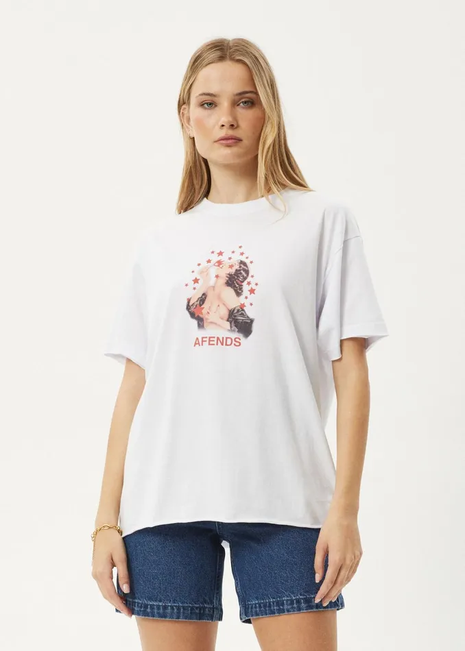 Women TShirts Afends AFENDS Womens Dixie 8211 Oversized Tee 8211 White