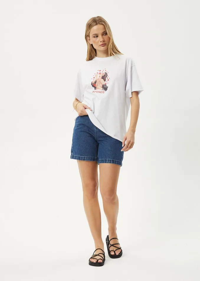 Women TShirts Afends AFENDS Womens Dixie 8211 Oversized Tee 8211 White
