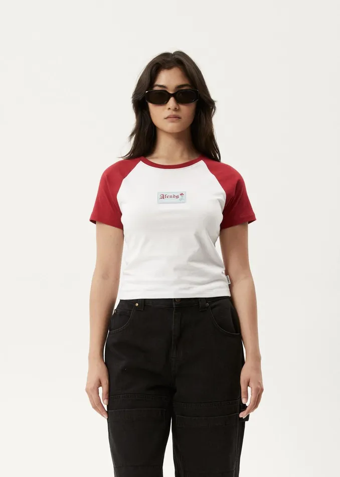 Women TShirts Afends AFENDS Womens Homely Raglan 8211 Baby TShirt 8211 Cherry