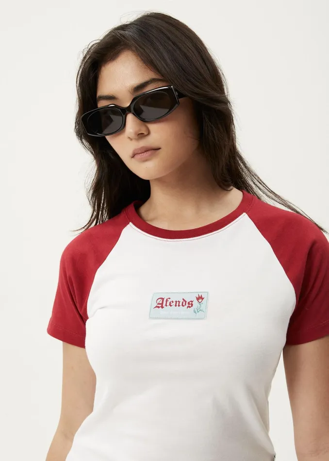 Women TShirts Afends AFENDS Womens Homely Raglan 8211 Baby TShirt 8211 Cherry
