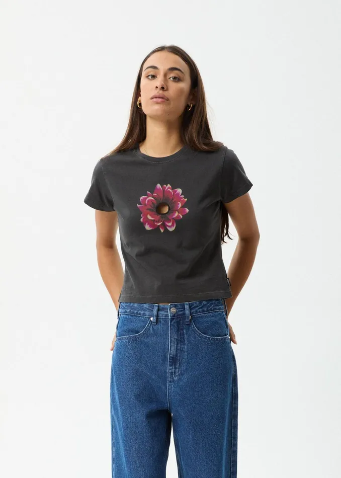 Women TShirts Afends AFENDS Womens Keyhole 8211 Baby Tee 8211 Stone Black