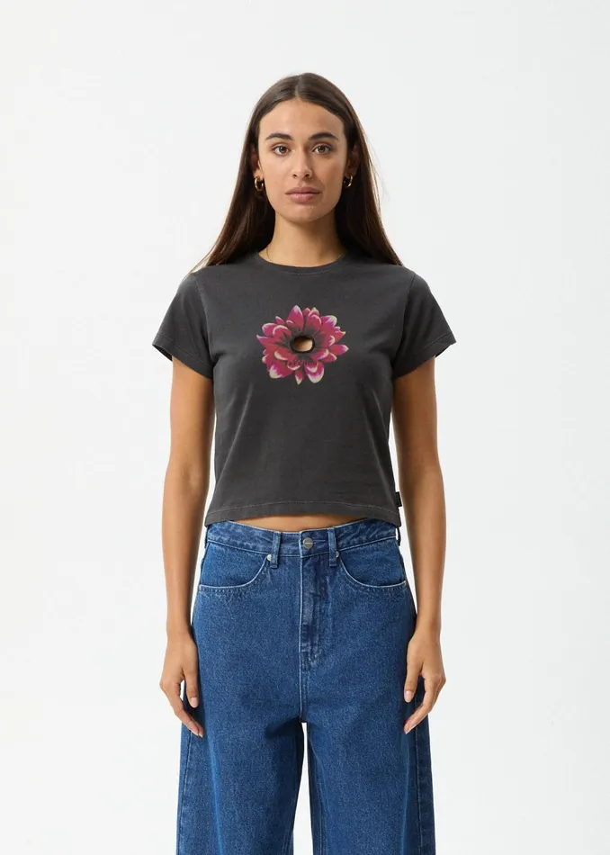 Women TShirts Afends AFENDS Womens Keyhole 8211 Baby Tee 8211 Stone Black