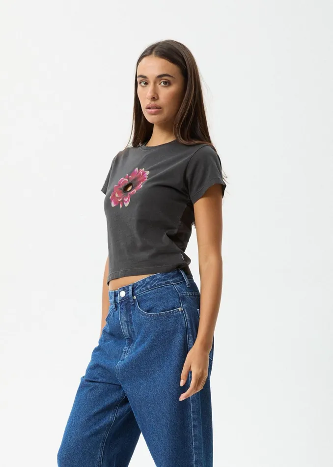 Women TShirts Afends AFENDS Womens Keyhole 8211 Baby Tee 8211 Stone Black