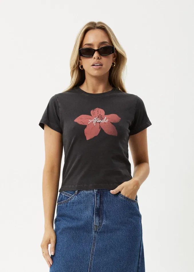 Women TShirts Afends AFENDS Womens Nara 8211 Baby Tee 8211 Stone Black