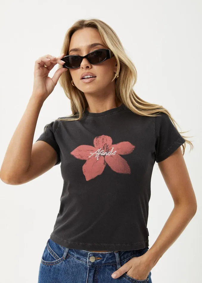 Women TShirts Afends AFENDS Womens Nara 8211 Baby Tee 8211 Stone Black