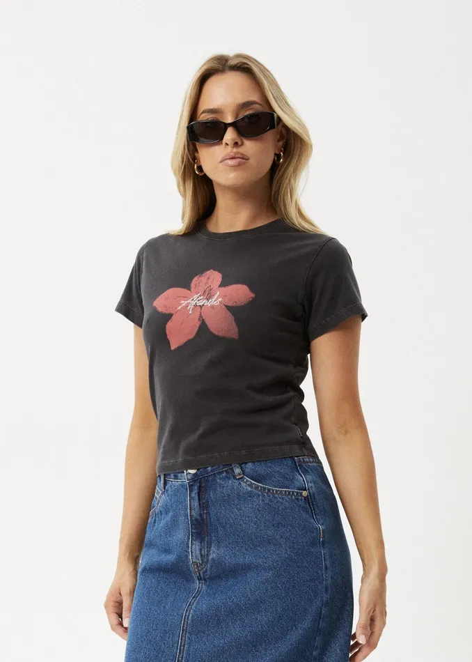 Women TShirts Afends AFENDS Womens Nara 8211 Baby Tee 8211 Stone Black