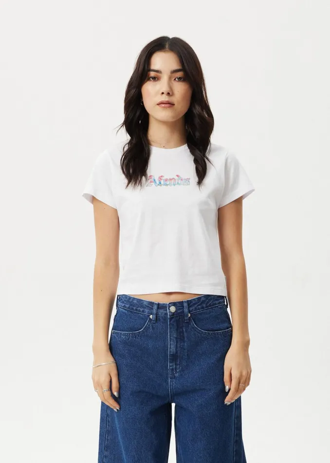 Women TShirts Afends AFENDS Womens Nirvana 8211 Baby Tee 8211 White