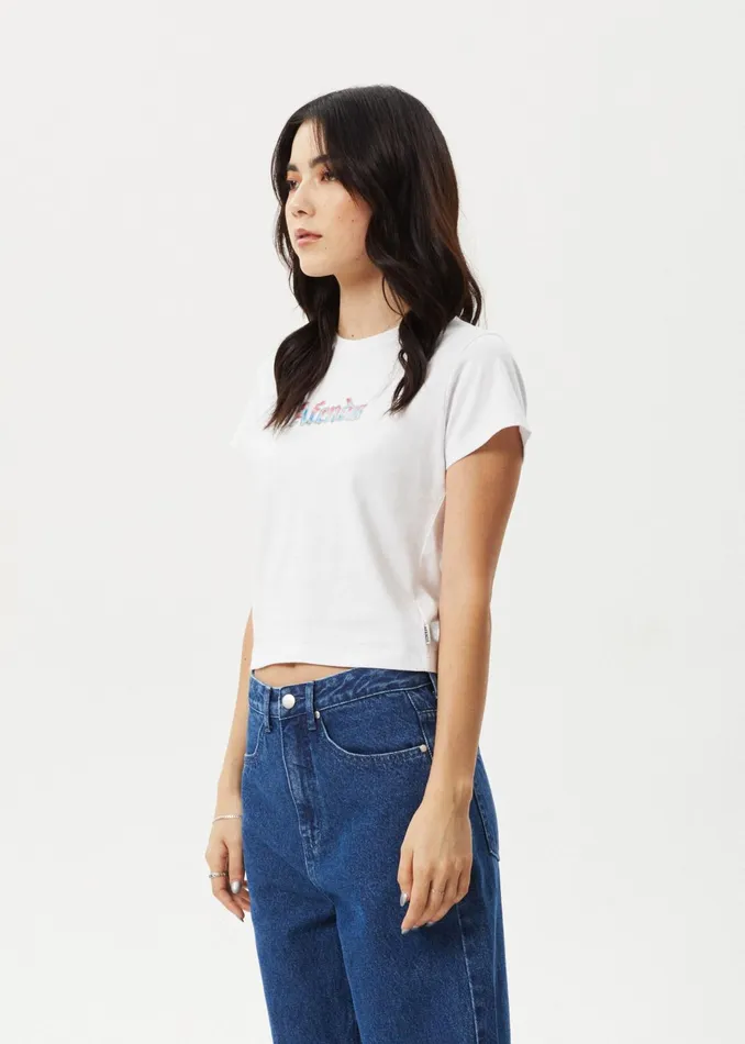 Women TShirts Afends AFENDS Womens Nirvana 8211 Baby Tee 8211 White