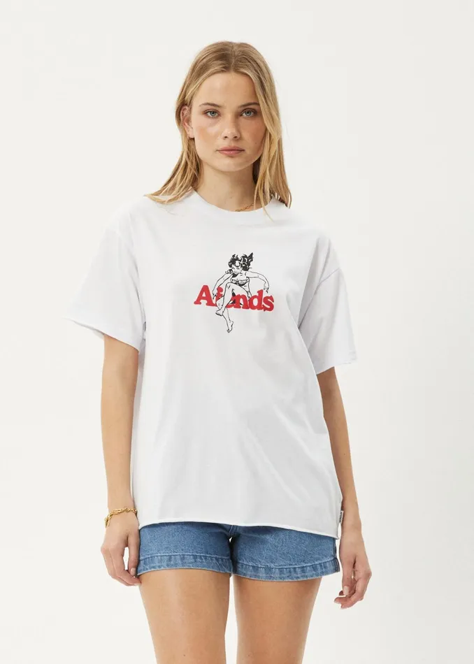 Women TShirts Afends AFENDS Womens No Fury 8211 Oversized Tee 8211 White