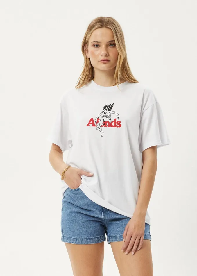 Women TShirts Afends AFENDS Womens No Fury 8211 Oversized Tee 8211 White