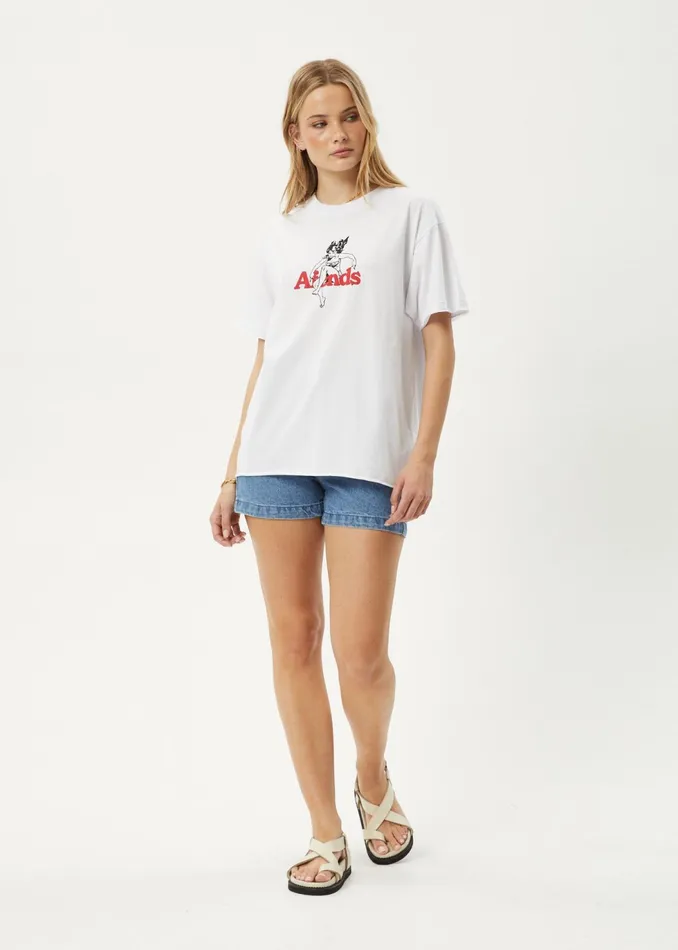Women TShirts Afends AFENDS Womens No Fury 8211 Oversized Tee 8211 White