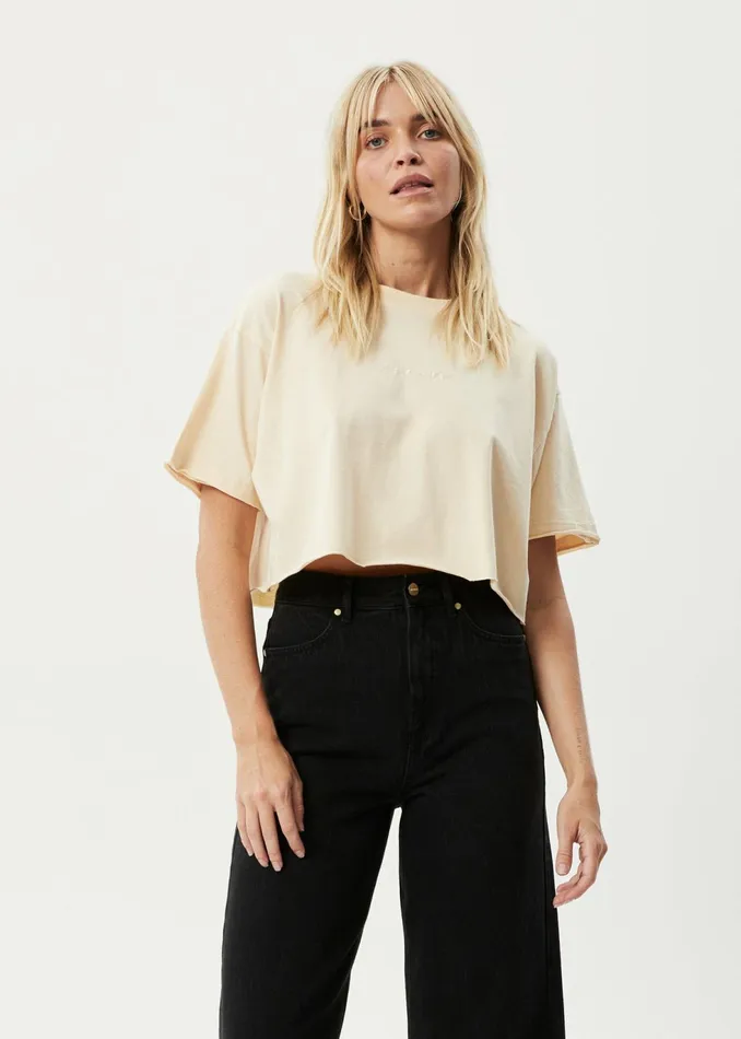 Women TShirts Afends AFENDS Womens Restless Slay Cropped 8211 TShirt 8211 Sand