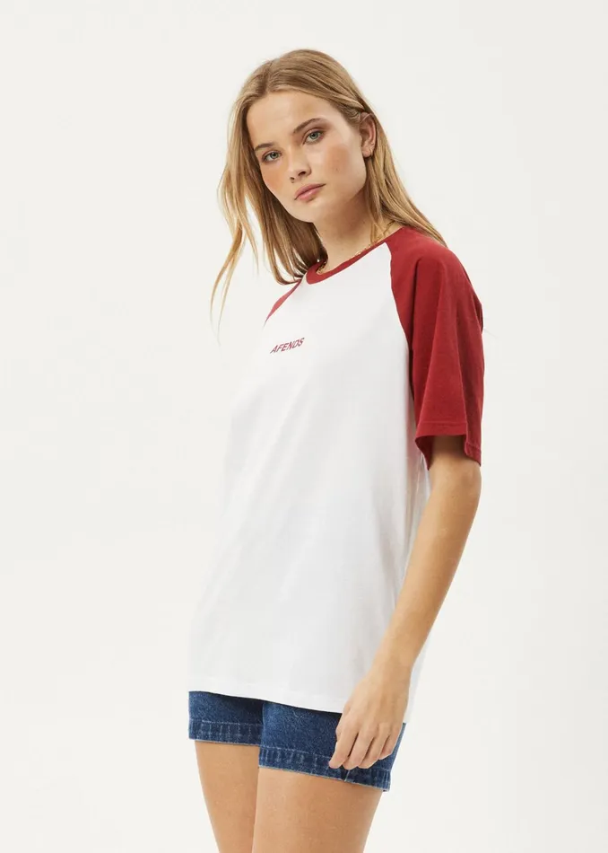 Women TShirts Afends AFENDS Womens Ryan 8211 Oversized Raglan Tee 8211 Ketchup
