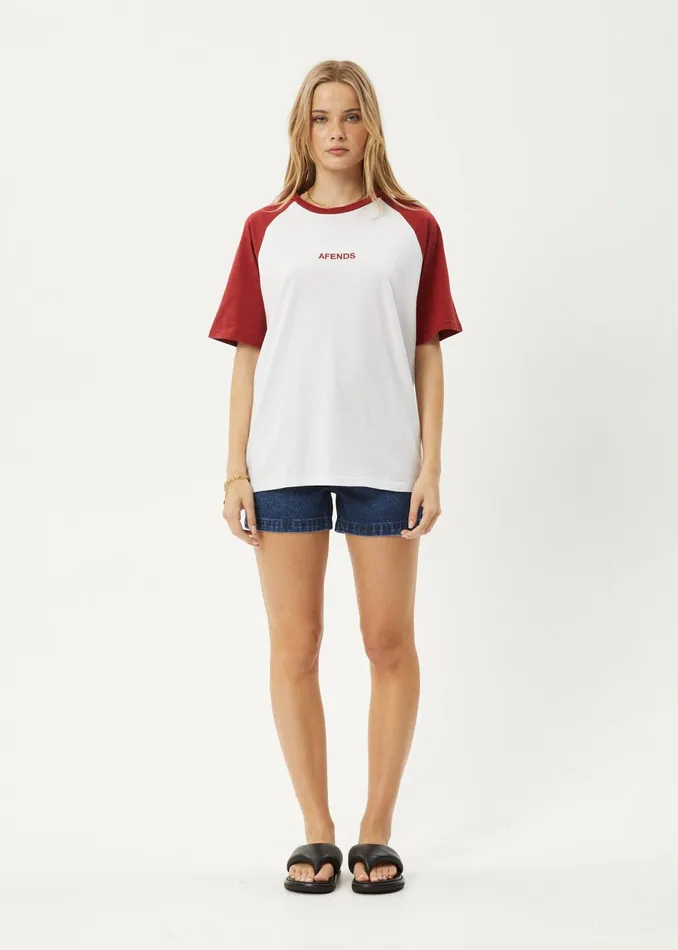 Women TShirts Afends AFENDS Womens Ryan 8211 Oversized Raglan Tee 8211 Ketchup