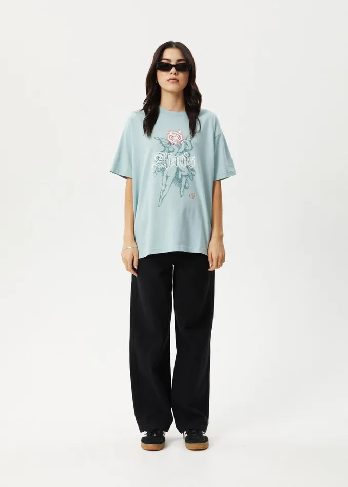 Women TShirts Afends AFENDS Womens Sacred 8211 Oversized Tee 8211 Ether Blue