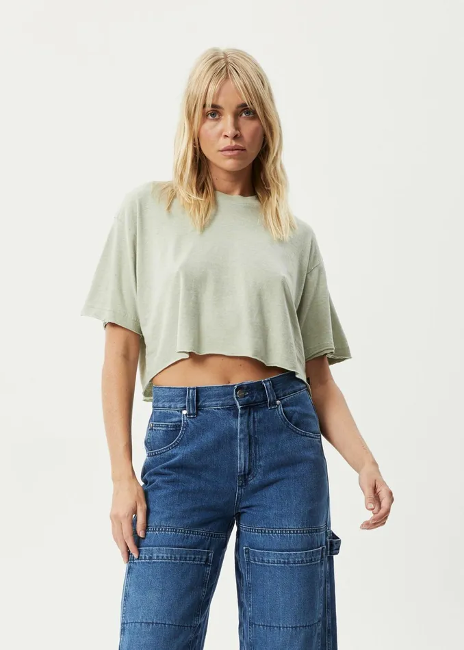 Women TShirts Afends AFENDS Womens Slay Cropped 8211 Oversized Tee 8211 Eucalyptus