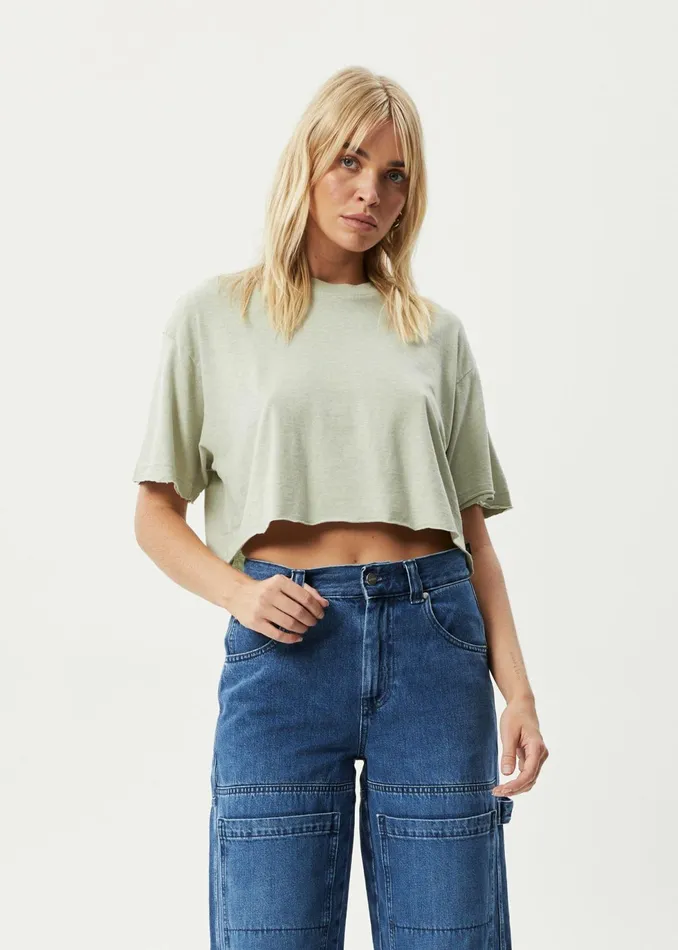 Women TShirts Afends AFENDS Womens Slay Cropped 8211 Oversized Tee 8211 Eucalyptus