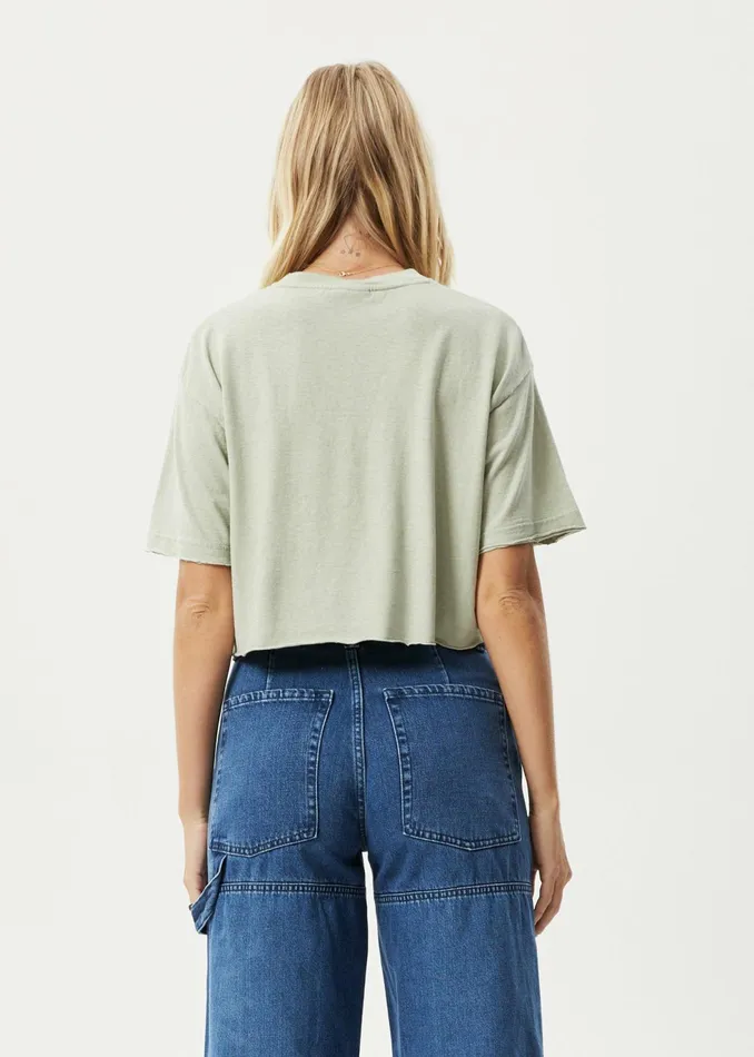 Women TShirts Afends AFENDS Womens Slay Cropped 8211 Oversized Tee 8211 Eucalyptus