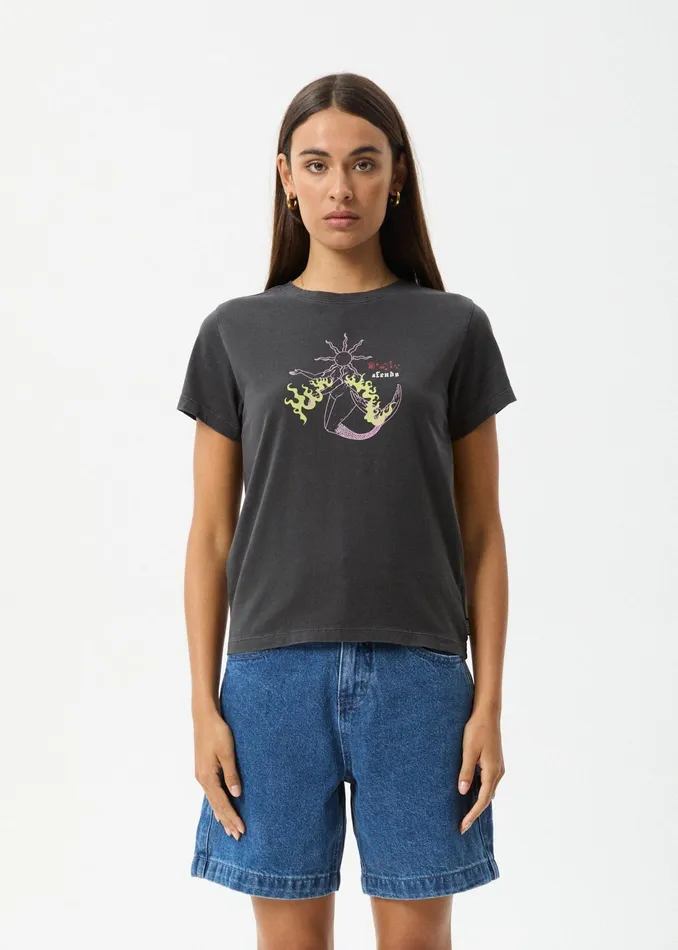 Women TShirts Afends AFENDS Womens Sun Siren 8211 Regular Tee 8211 Stone Black