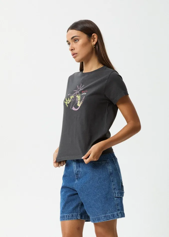 Women TShirts Afends AFENDS Womens Sun Siren 8211 Regular Tee 8211 Stone Black