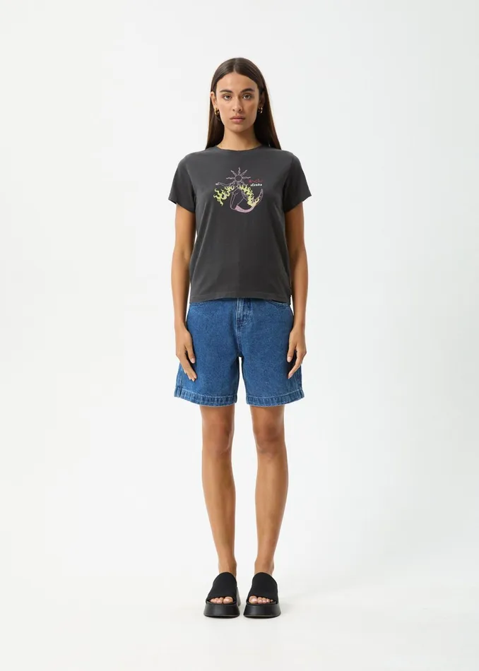 Women TShirts Afends AFENDS Womens Sun Siren 8211 Regular Tee 8211 Stone Black