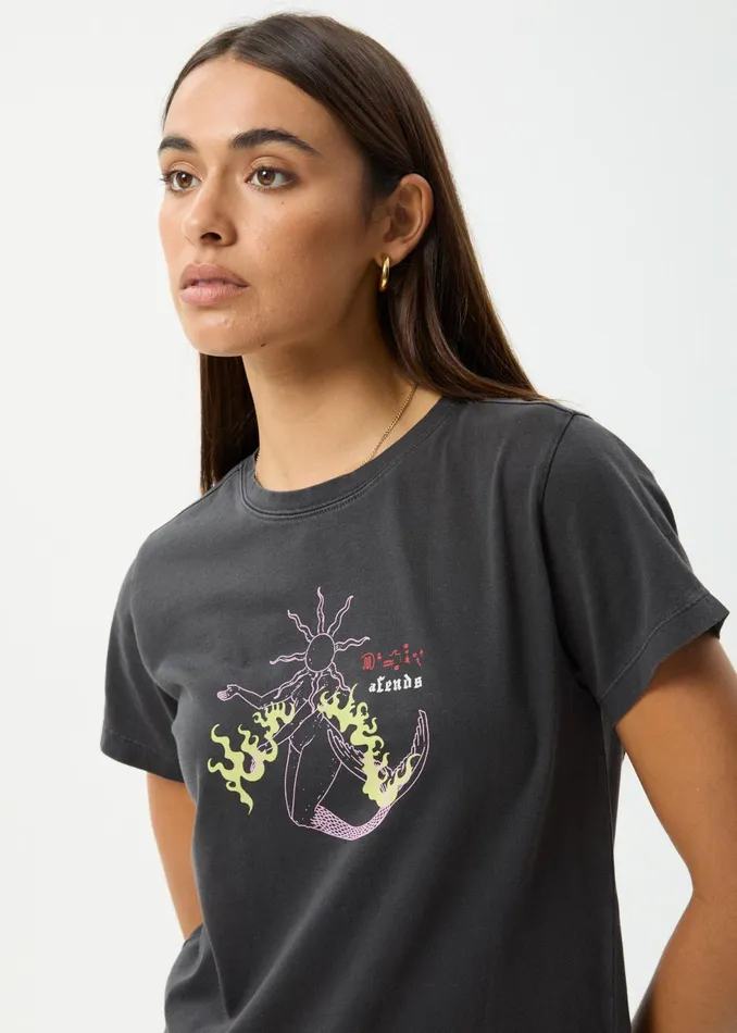 Women TShirts Afends AFENDS Womens Sun Siren 8211 Regular Tee 8211 Stone Black