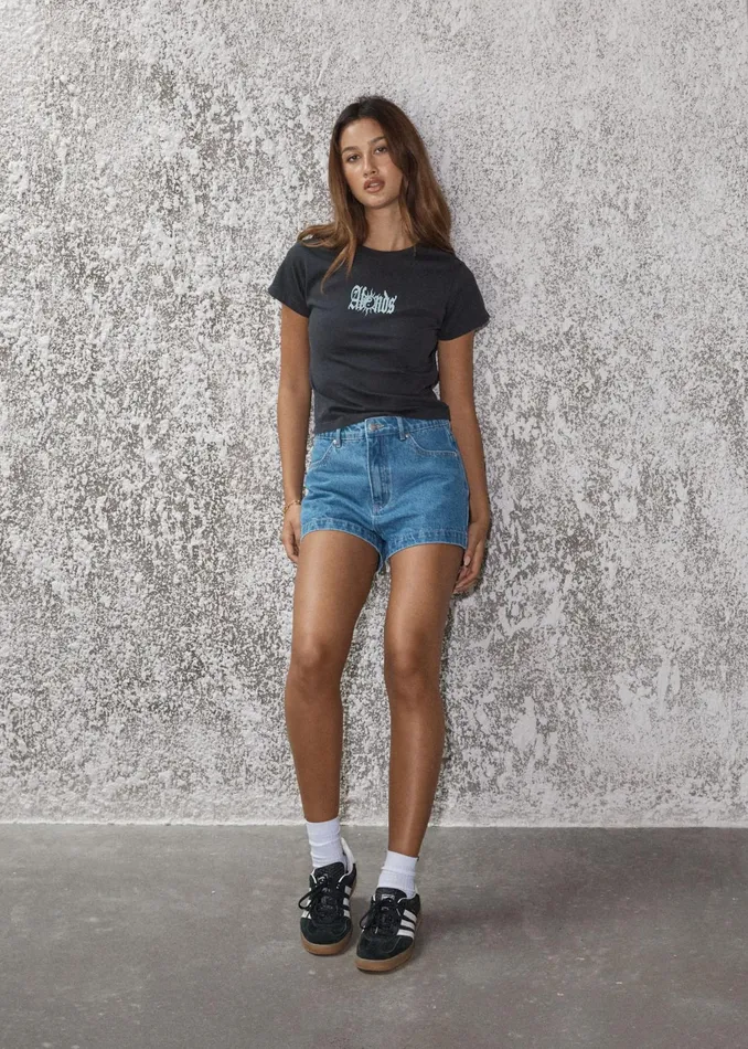 Women TShirts Afends AFENDS Womens Sunbite 8211 Baby Tee 8211 Stone Black