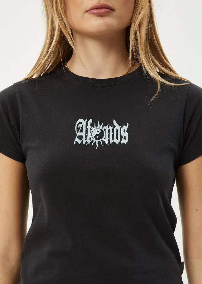 Women TShirts Afends AFENDS Womens Sunbite 8211 Baby Tee 8211 Stone Black